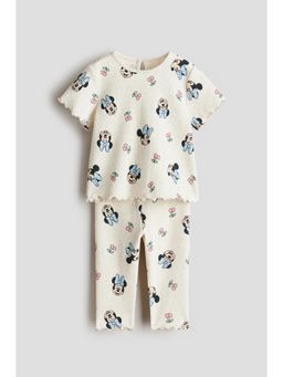 H&M - Girls Beige 2-Piece Printed Cotton Set