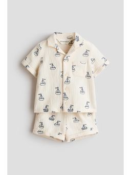 H&M - Boys Beige 2-Piece Cotton Shirt And Shorts Set