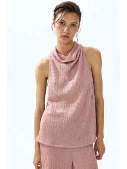 H&M - Women Pink Crinkled Cowl-Neck Top