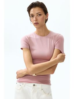H&M - Women Pink Fitted Stretch T-Shirt