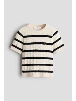 H&M - Girls White Cable-Knit T-Shirt