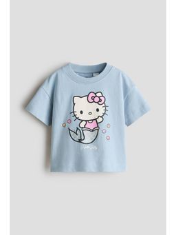 H&M - Girls Blue Print-Motif Cotton T-Shirt