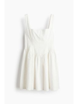 H&M - Women White Embroidered Flared-Skirt Dress