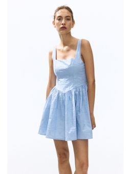 H&M - Women Blue Embroidered Flared-Skirt Dress