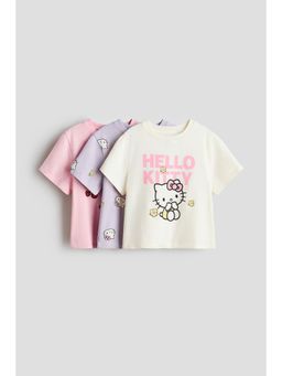 H&M - Girls Beige 3-Pack Printed Cotton T-Shirts