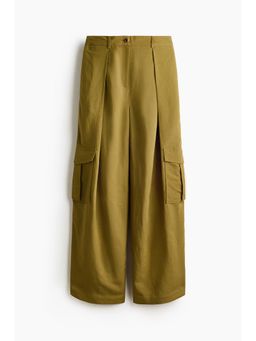 H&M - Women Green Linen-Blend Cargo Trousers