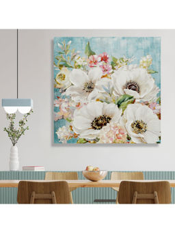 HomeTown - Ilona Fancy Flowers1 Canvas Hand Painted With Glitter Painting, White 100X100Cm