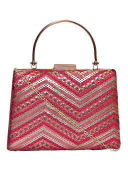 Horra - Sequin Embroidery Party Clutch with Handle and Detachable Chain (S)