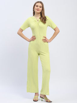 Madame - Halter Neck Neon Green Ribbed Jumpsuit