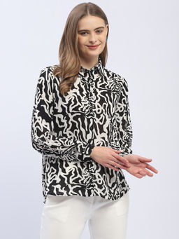 Madame - Abstract Print Black Regular Shirt