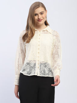 Madame - Pleated Cuff Off-White Lace Shirt