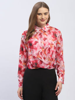 Madame - Floral Print Hot Pink Regular Top