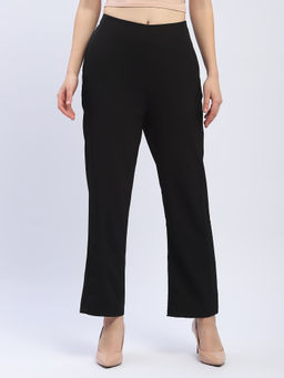 Madame - Solid Black Straight Fit Trousers