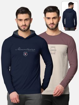 BULLMER - Trendy Front & Back Printed Full Sleeve T-shirt For Men Multi-color (Pack of 2)