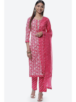 Biba - Pink Cotton Unstitched Suit (Set of 3)