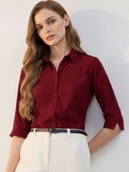 Oh Rare - Maroon Women Solid Casual Shirt