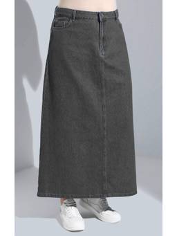 Tripursundari Fashion - Washed Black Denim A Line Maxi Skirt With Zip Closure