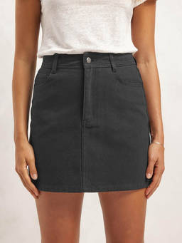 Tripursundari Fashion - Washed Black Denim Straight Mini Skirt With Button And Zip