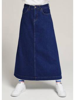 Tripursundari Fashion - Navy Blue A Line Maxi Denim Button And Zip Closure