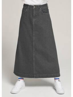 Tripursundari Fashion - Washed Black A Line Denim Maxi Skirt With Button And Zip