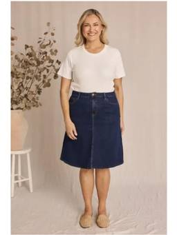 Tripursundari Fashion - Navy Blue Straight Denim Long Skirt With Side Pockets And Zip
