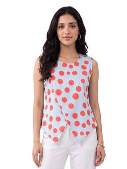 ZNKL - Blue Women Polyester Polka Dots Round Neck Regular Fit Top