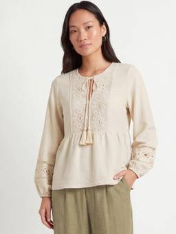 max - Beige Women Crochet Yoke Top