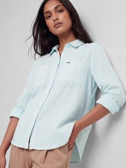 max - Blue Women Solid Shirt