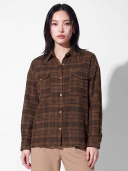max - Brown Women Checked Drop Shoulder Shirt