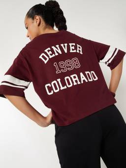 max - Burgundy Women Printed Boxy Fit T Shirt