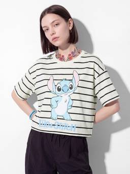 max - Off White Women Boxy Lilo And Stitch T Shirt