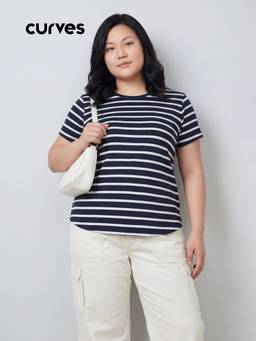 max - Navy Blue Women Striped T Shirt