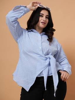STYLLEY - Blue Ocean Stripe Wrap Shirt