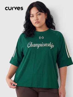 max - Green Women Printed Boxy T Shirt