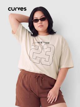 max - Beige Women Printed Boxy T Shirt