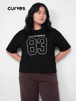 max - Black Women Printed Boxy T Shirt