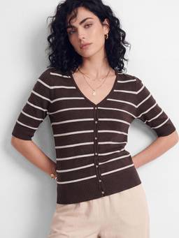 max - Brown Women Striped Knit Top