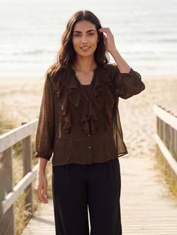 max - Brown Women Printed Ruffled Top