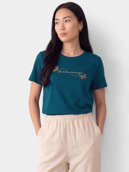 max - Teal Women Printed T Shirt