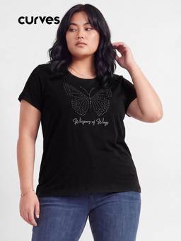 max - Black Women Embellished T Shirt