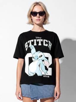 max - Black Women Oversized Stitch Character T Shirt