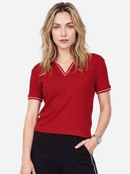 max - Red Women Johnny Collar T Shirt