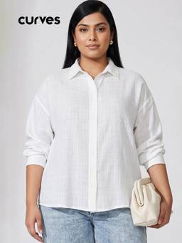 max - Off White Women Textured Oversized Shirt