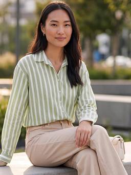 max - Green Women Striped Drop Shoulder Shirt