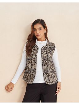 Fabindia - Black Cotton Embroidered Mandarin Neck Nehru Jacket