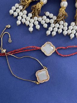Digital Dress Room - Ad Gold Plated Flower Bracelet & Thread Rakhi for Bhabhi-Brother (Pack of 2)