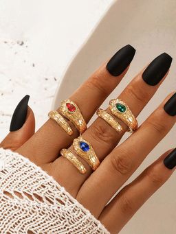 Jewels Galaxy - Gold Plated Multicolor Snake Inspired Stackable Rings Set of 3