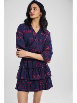TERRA LUNA - Belle Navy Blue Printed Dress