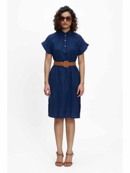 TERRA LUNA - Leela Navy Blue Solid Dress