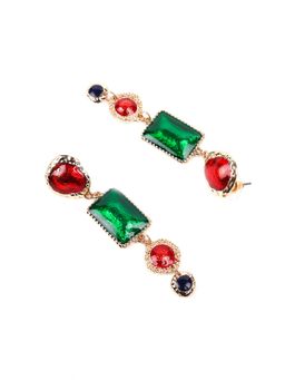 Odette - Red,Green,Black Stone Embellished Ethnic Earrings
